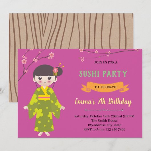 Uitnodiging voor meisjes (Voorkant / Achterkant)