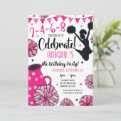 Uitnodiging voor meisjes cheerleader feestje (Staand voorkant)