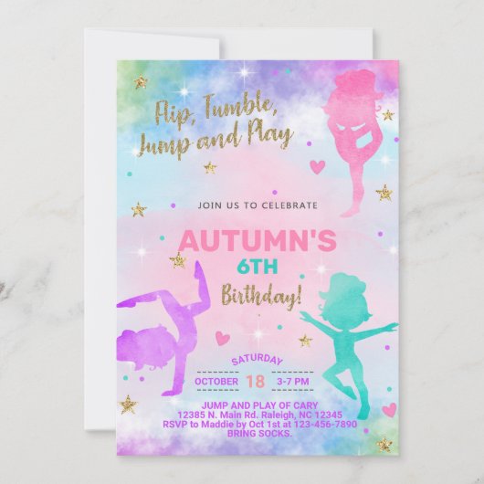 Uitnodiging voor meisjes op de verjaardag van Gymn (Voorkant)