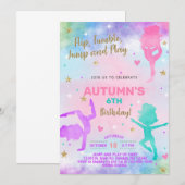 Uitnodiging voor meisjes op de verjaardag van Gymn (Voorkant / Achterkant)