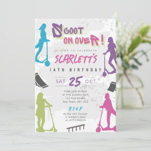 Uitnodiging voor meisjes stunt scooter feestje ver