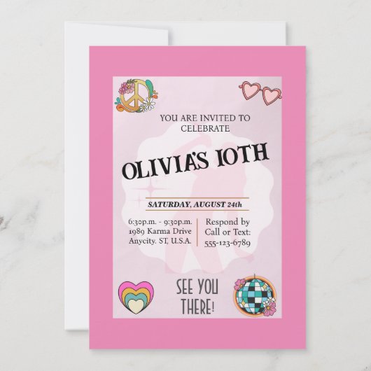 Uitnodiging voor meisjes: Swiftie-geïnspireerd (Achterkant)