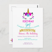 Uitnodiging voor meisjes verjaardagsfeestje eenhoo (Voorkant / Achterkant)