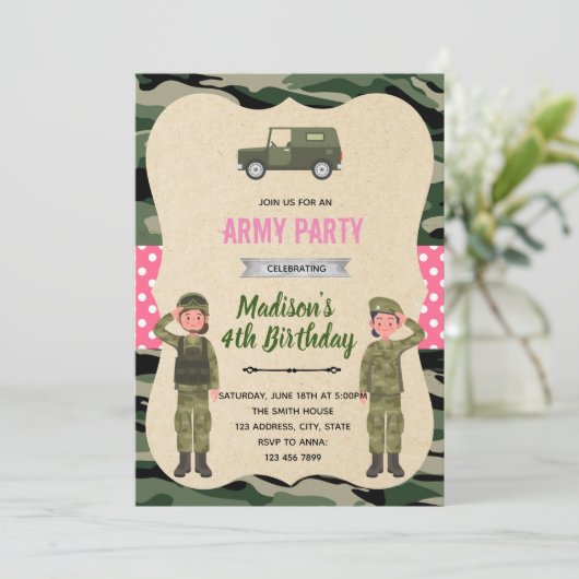 Uitnodiging voor meisjesleger (Staand voorkant)