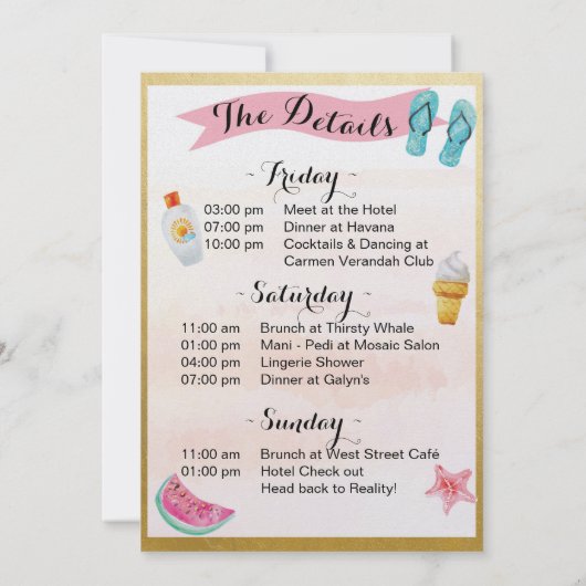 Uitnodiging voor meisjesweekendprogramma (Achterkant)