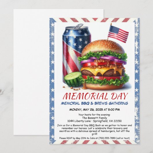 Uitnodiging voor Memorial Day BBQ – Patriottische (Voorkant / Achterkant)