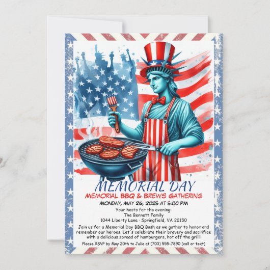 Uitnodiging voor Memorial Day BBQ – Patriottische (Voorkant)