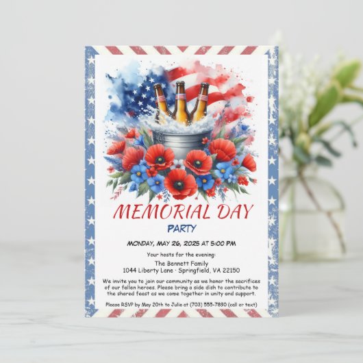 Uitnodiging voor Memorial Day Party – Amerikaanse  (Staand voorkant)