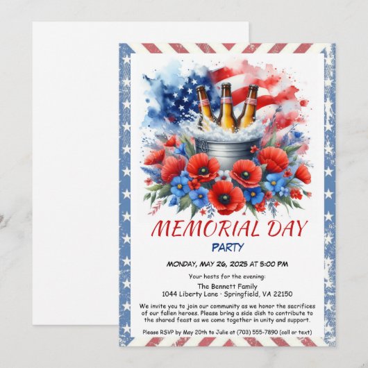 Uitnodiging voor Memorial Day Party – Amerikaanse (Voorkant / Achterkant)
