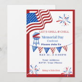Uitnodiging voor Memorial Day-rood-wit-blauw barbe (Voorkant / Achterkant)