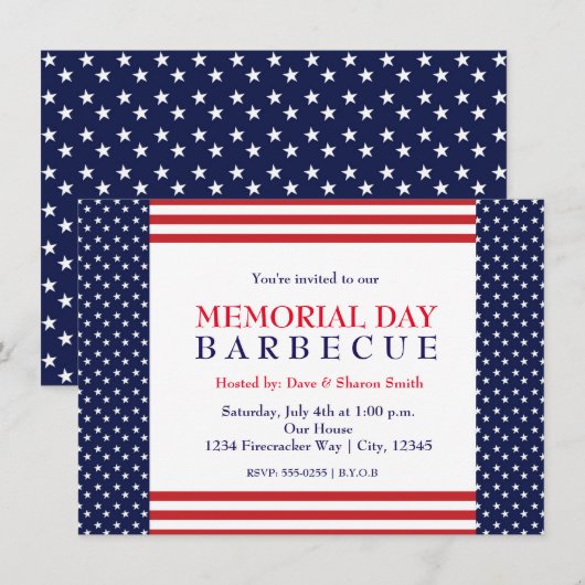 Uitnodiging voor Memorial Labor Day Barbecue Party (Voorkant / Achterkant)