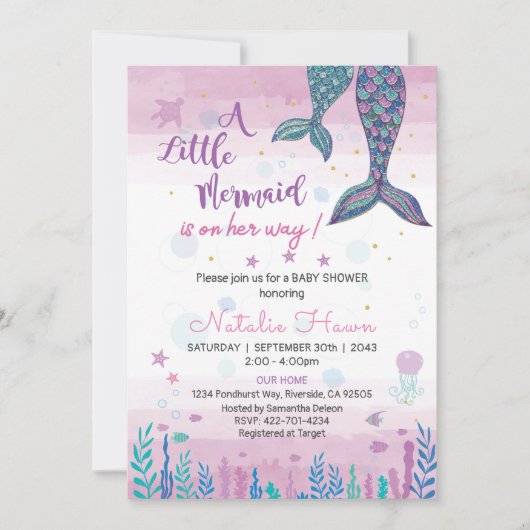 uitnodiging voor mermaid baby shower (Voorkant)