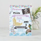 Uitnodiging voor Mermaid Pirate Birthday Party (Staand voorkant)