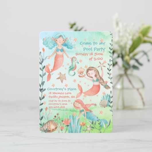 Uitnodiging voor Mermaid Swimming Pool (Staand voorkant)