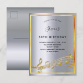 uitnodiging voor metalen muzieknoten van Birthday  (Voorkant / Achterkant)