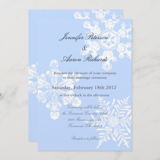 Uitnodiging voor metallische wintersnowflake bruil (Voorkant / Achterkant)