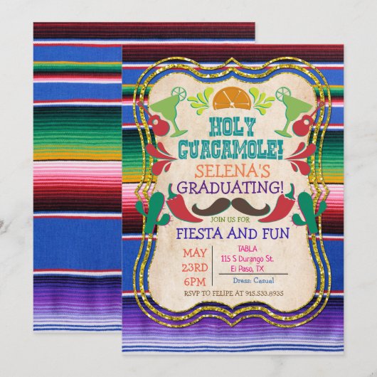 Uitnodiging voor Mexicaans eindexamenfeest (Voorkant / Achterkant)