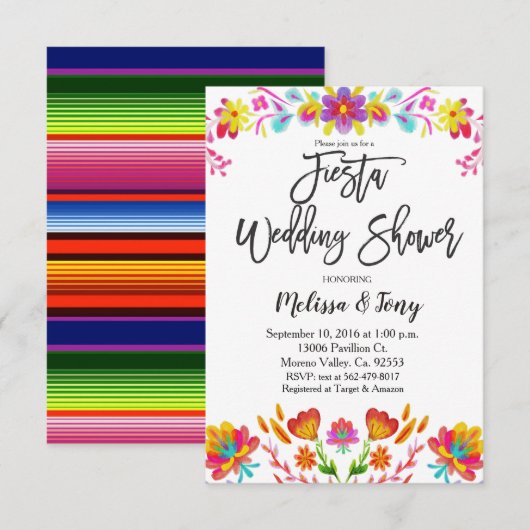 Uitnodiging voor Mexicaanse Fiesta Floral Wedding (Voorkant / Achterkant)