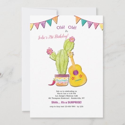 Uitnodiging voor Mexicaanse Guitar Birthday (Voorkant)