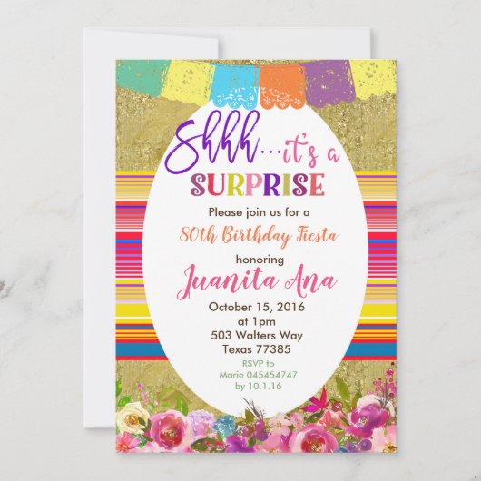 Uitnodiging voor Mexicaanse verrassingsverjaardags (Voorkant)