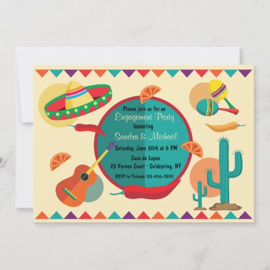 Uitnodiging voor Mexican Theme Engagement Party (Voorkant)