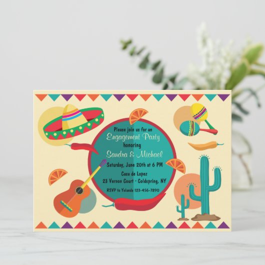 Uitnodiging voor Mexican Theme Engagement Party (Staand voorkant)