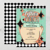 Uitnodiging voor Mid-Century Fifties-feestje (Voorkant / Achterkant)