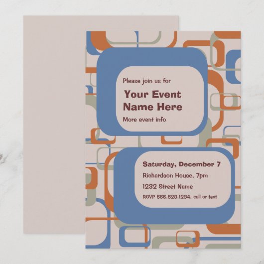 Uitnodiging voor Midcentury Modern-feest of -evene (Voorkant / Achterkant)