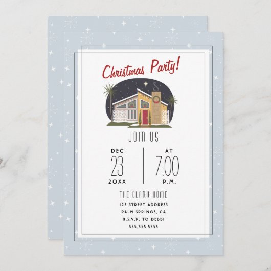 Uitnodiging voor Midcenty Modern Kerstfeest (Voorkant / Achterkant)