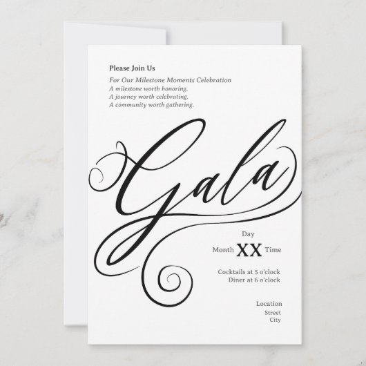 Uitnodiging voor Mijlpaal Gala (Voorkant)