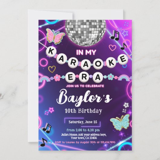 Uitnodiging voor mijn karaoke-tijdperkfeest (Voorkant)