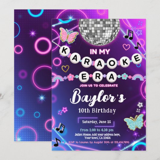 Uitnodiging voor mijn karaoke-tijdperkfeest (Voorkant / Achterkant)
