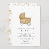 Uitnodiging voor minimalist baby shower met rotan  (Voorkant / Achterkant)