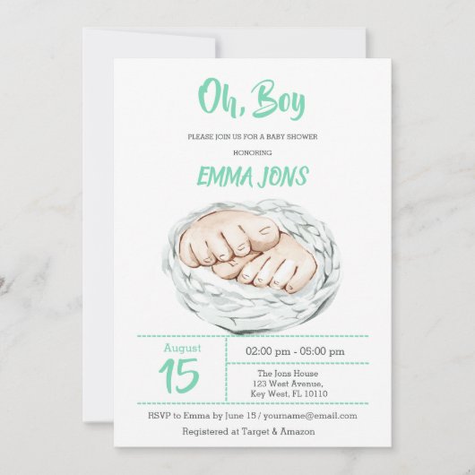 uitnodiging voor Minty Boy Baby shower (Voorkant)