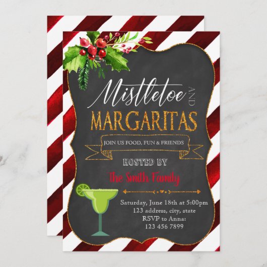 Uitnodiging voor Mistletoe en Margaritas-feestje (Voorkant / Achterkant)