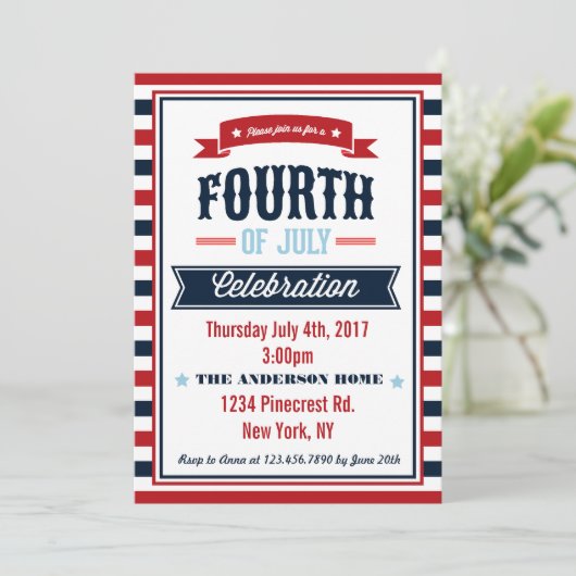 Uitnodiging voor modern 4 juli-feest (Staand voorkant)