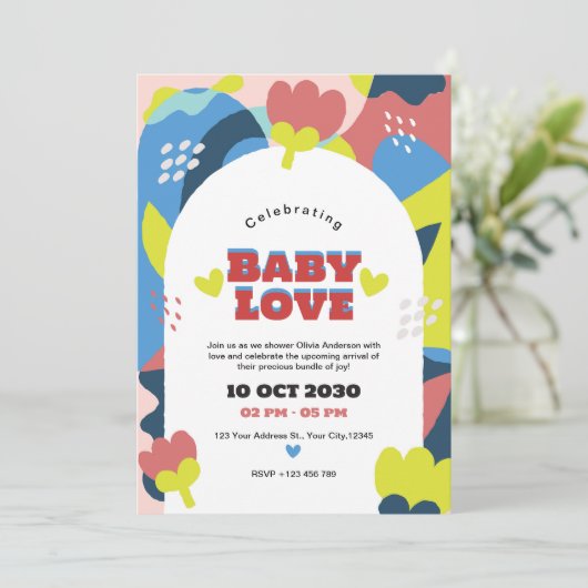 Uitnodiging voor modern Abstract Baby shower (Staand voorkant)