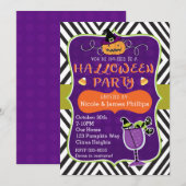 Uitnodiging voor modern gestreept feest met Hallow (Voorkant / Achterkant)