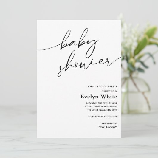 Uitnodiging voor modern kalligrafie Baby shower (Staand voorkant)