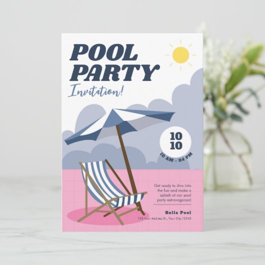 Uitnodiging voor Modern Pool Party (Staand voorkant)