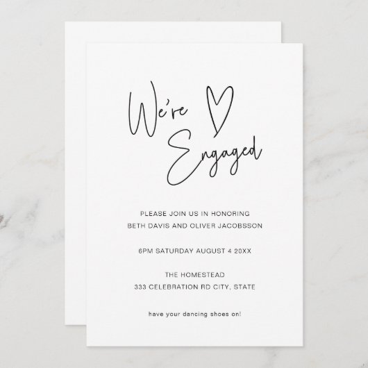 Uitnodiging voor Modern Script Heart Verloving (Voorkant / Achterkant)