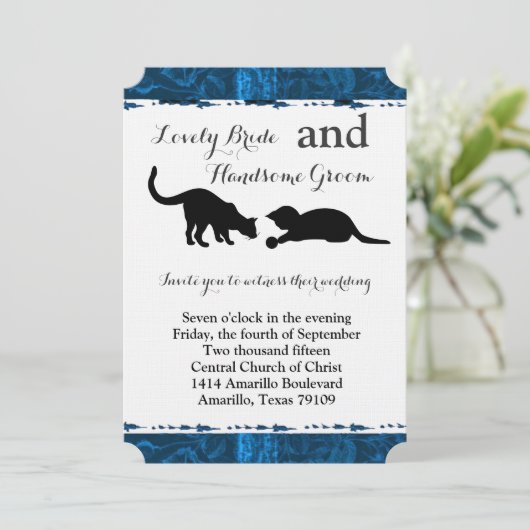 Uitnodiging voor moderne blauwe bruiloft (Staand voorkant)