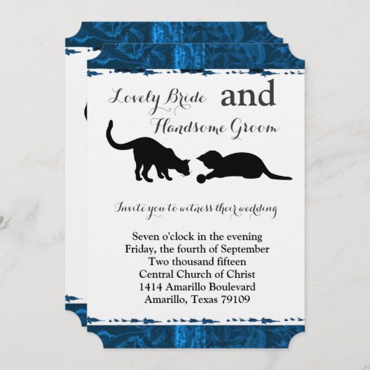 Uitnodiging voor moderne blauwe bruiloft (Voorkant / Achterkant)