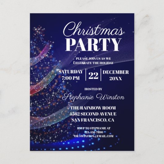 Uitnodiging voor moderne blauwe kerstboomfeest (Voorkant)