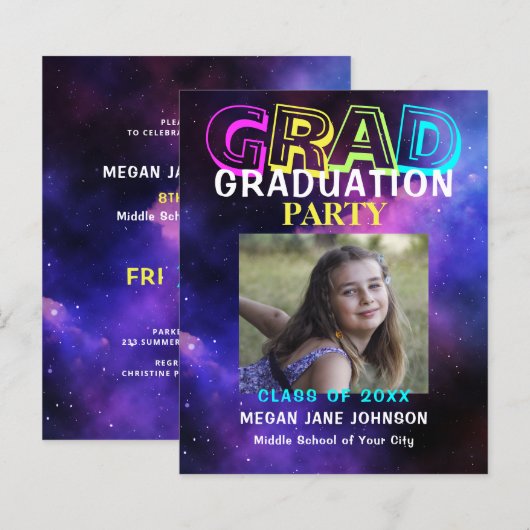 Uitnodiging voor moderne fotograduatie (Voorkant / Achterkant)