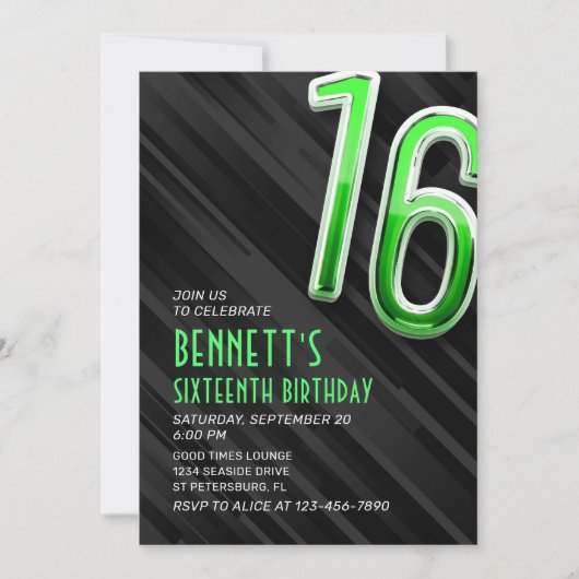 Uitnodiging voor moderne jongens voor hun 16e verj (Voorkant)