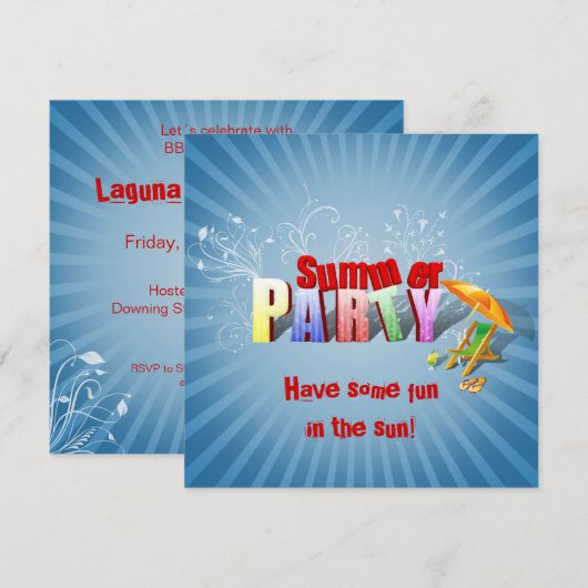 Uitnodiging voor moderne kleurrijke zomervakantie (Voorkant / Achterkant)