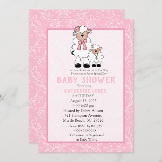 Uitnodiging voor Moeder en Klein Lammetje Baby Sho (Voorkant / Achterkant)