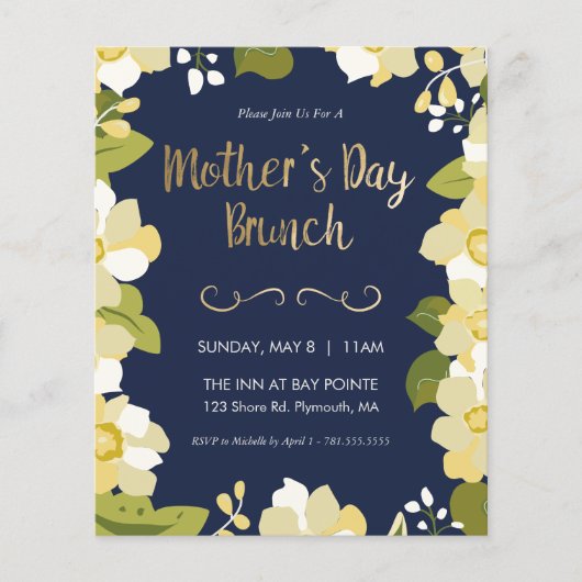 Uitnodiging voor Moederdag Brunch, Bloemen met Gou Flyer (Voorkant)