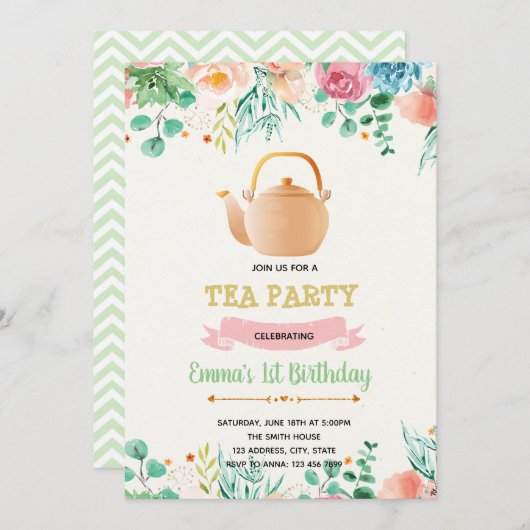 Uitnodiging voor Moedersdag theepartij (Voorkant / Achterkant)